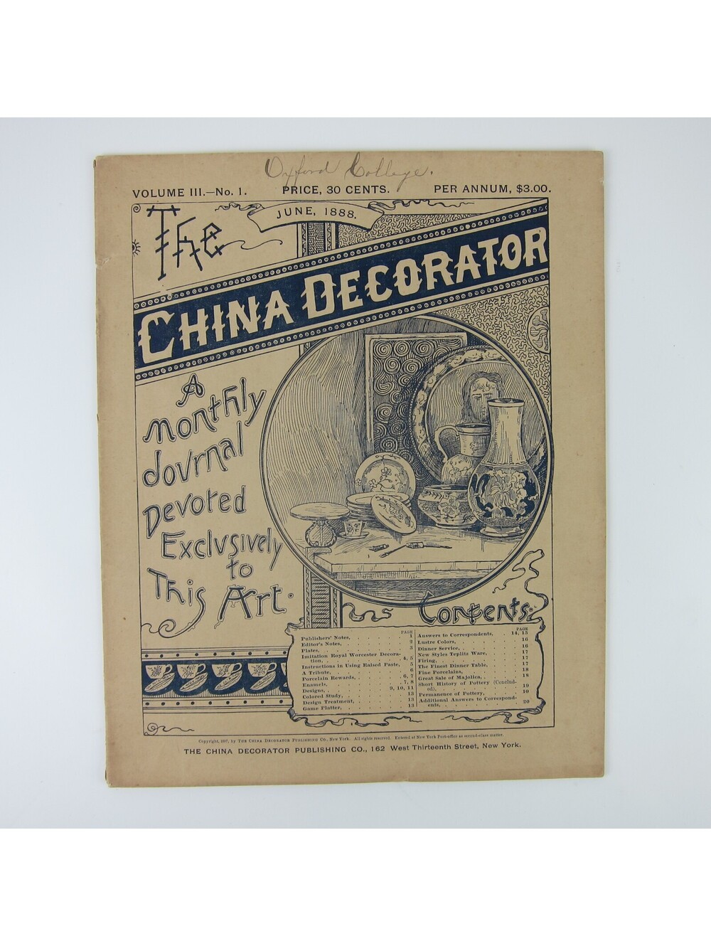The China Decorator Monthly Journal Pottery Arts Vol 3 No 1 June 1888 Antique